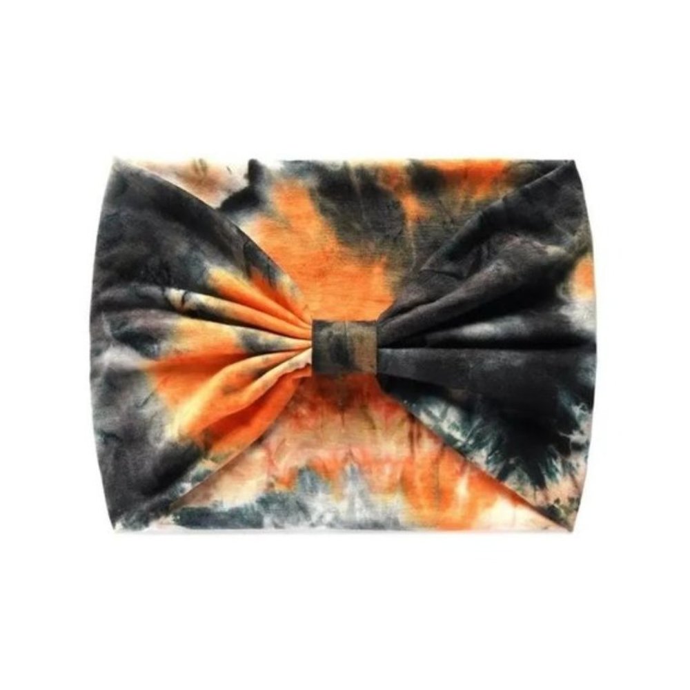 Boho Style Tie-Dyed Print Stretchy Knotted Headband (Orange)